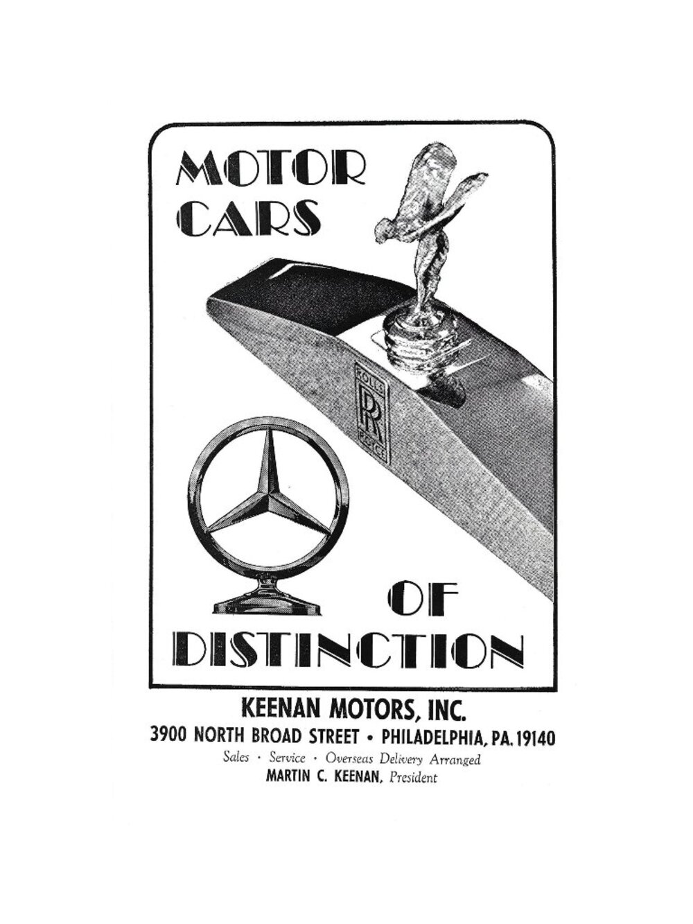 Print Ad Cars Distinction Keenan Philadelphia Rolls Royce Mercedes-Benz AD 1978
